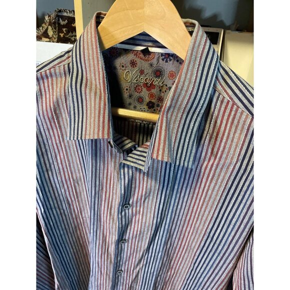 Visconti Gray Vertical Multicolor Striped Button Down Mens Shirt Sz 2XB - Picture 4 of 10